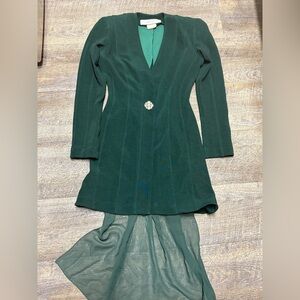 Lillie Rubin Deep Green Long Sleeve Dress with Sheer Train